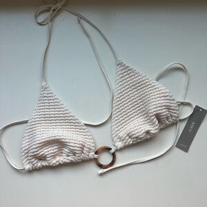 J. Crew Cream Crochet Bikini Top with Ring Accent